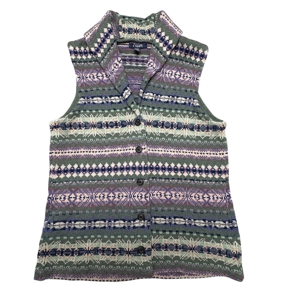 vest CHAPS southwestern cotton shawl collar button up classic vintage western - Picture 5 of 11